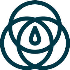 Stylized line drawing of a rose with a droplet in the center.