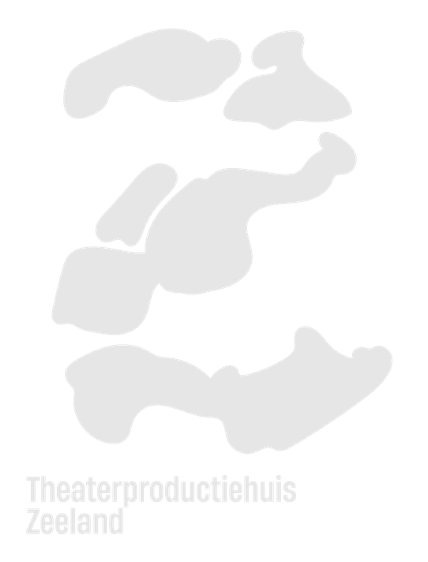 Abstract black and white graphic with irregular shapes and the text 'Theaterproductionhuis Zeeland' at the bottom.