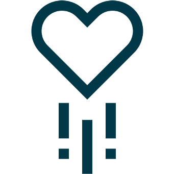 A black heart icon with two exclamation points below it.