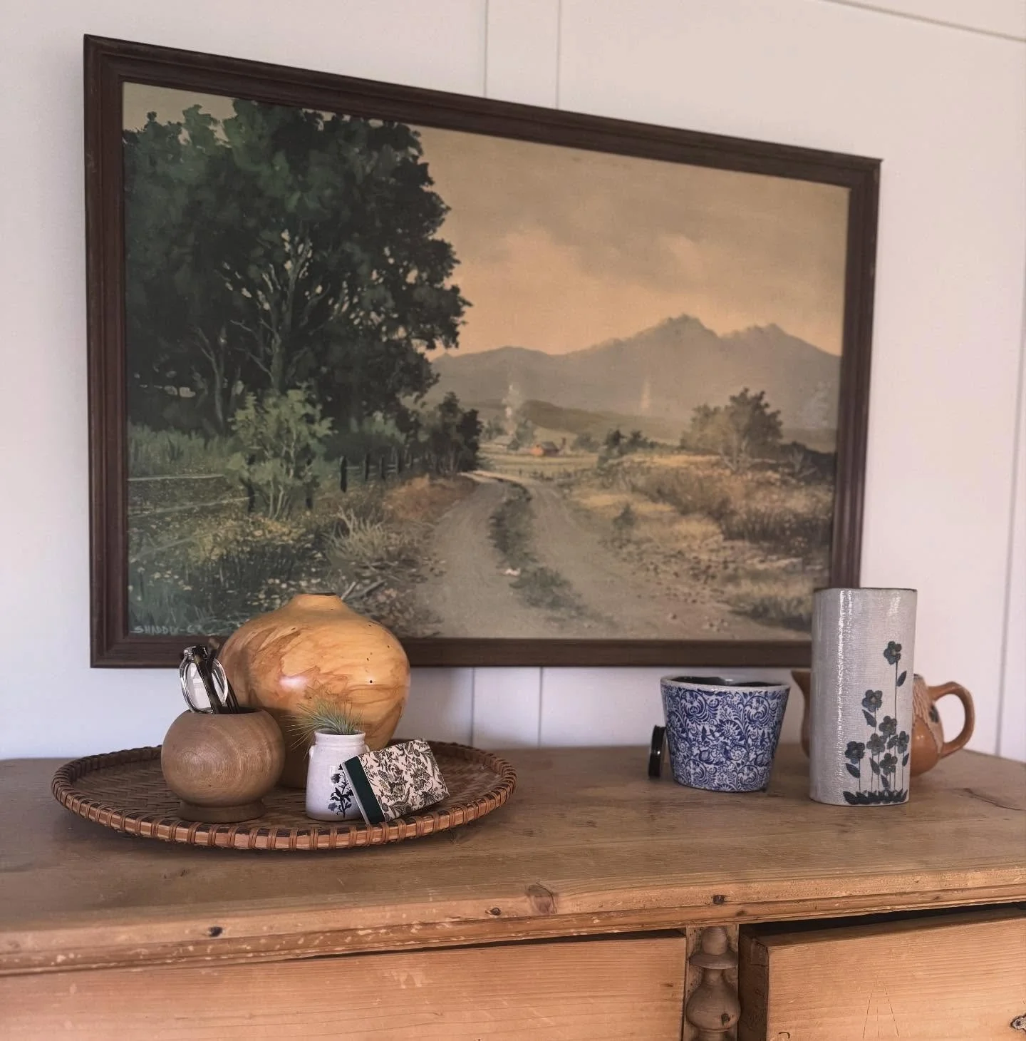 This painting feels like a place I&rsquo;ve driven by, a place near my grandparent&rsquo;s house in Thomson, Georgia. I just told my cousin Keith last night there was a dirt road and wooden row houses bordering the cemetery where we&rsquo;d buried Ma