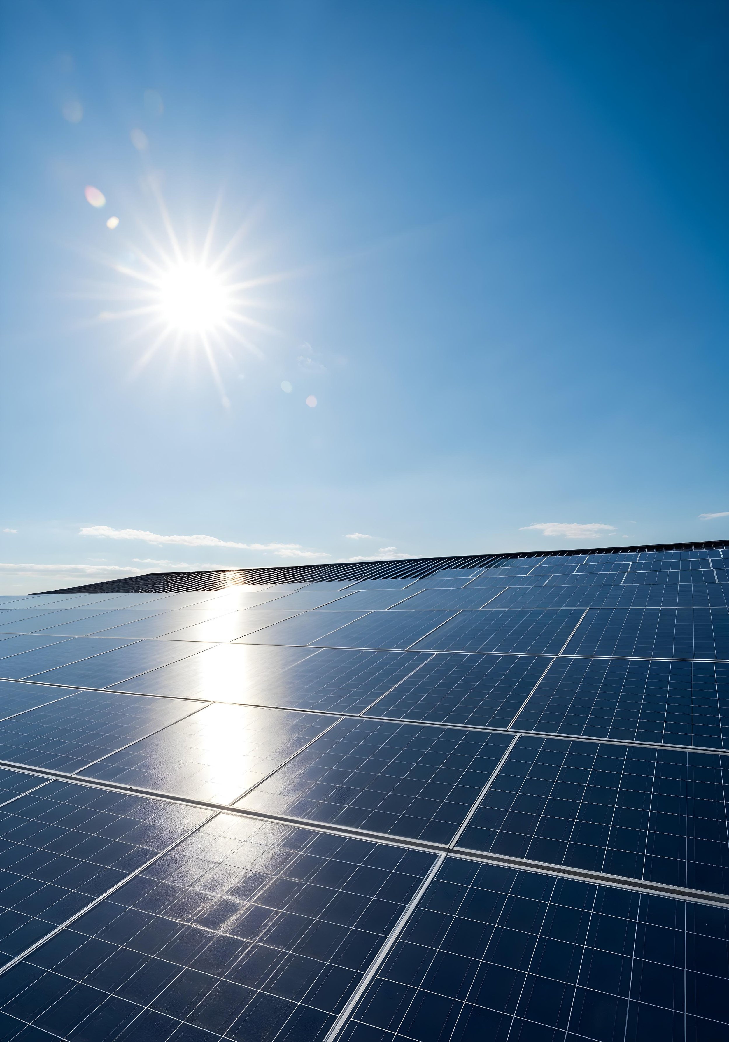 Panneaux solaires sous un ciel bleu ensoleillé.