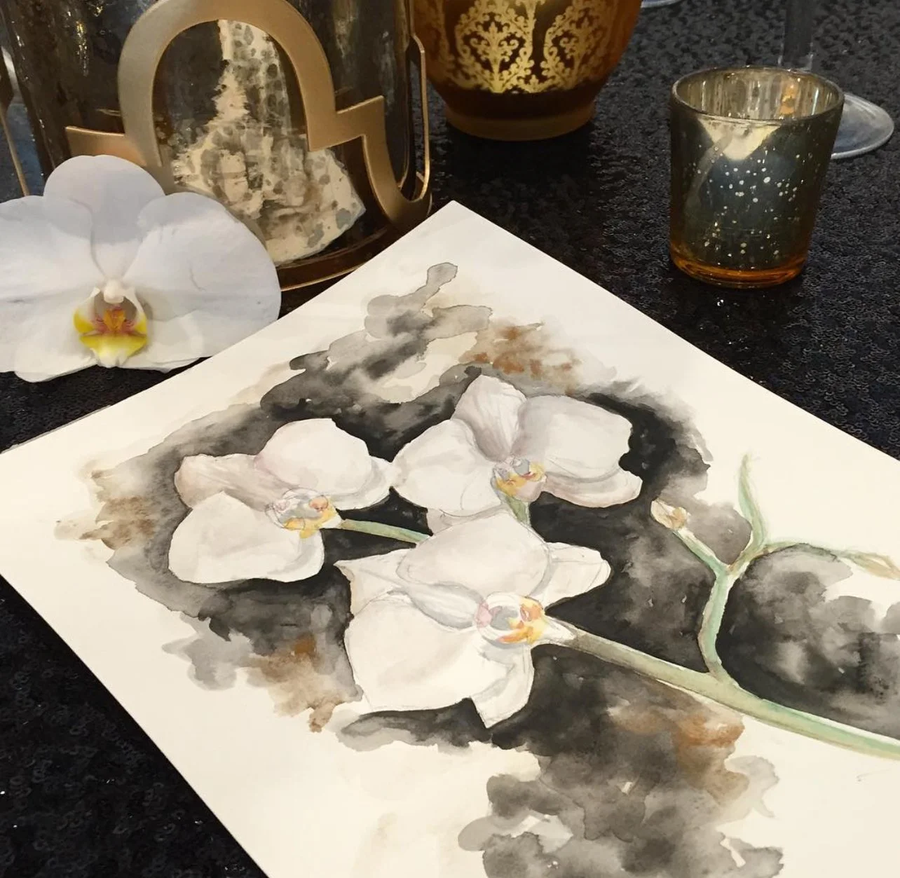 Orchid Watercolor Painting by Carrie Beth