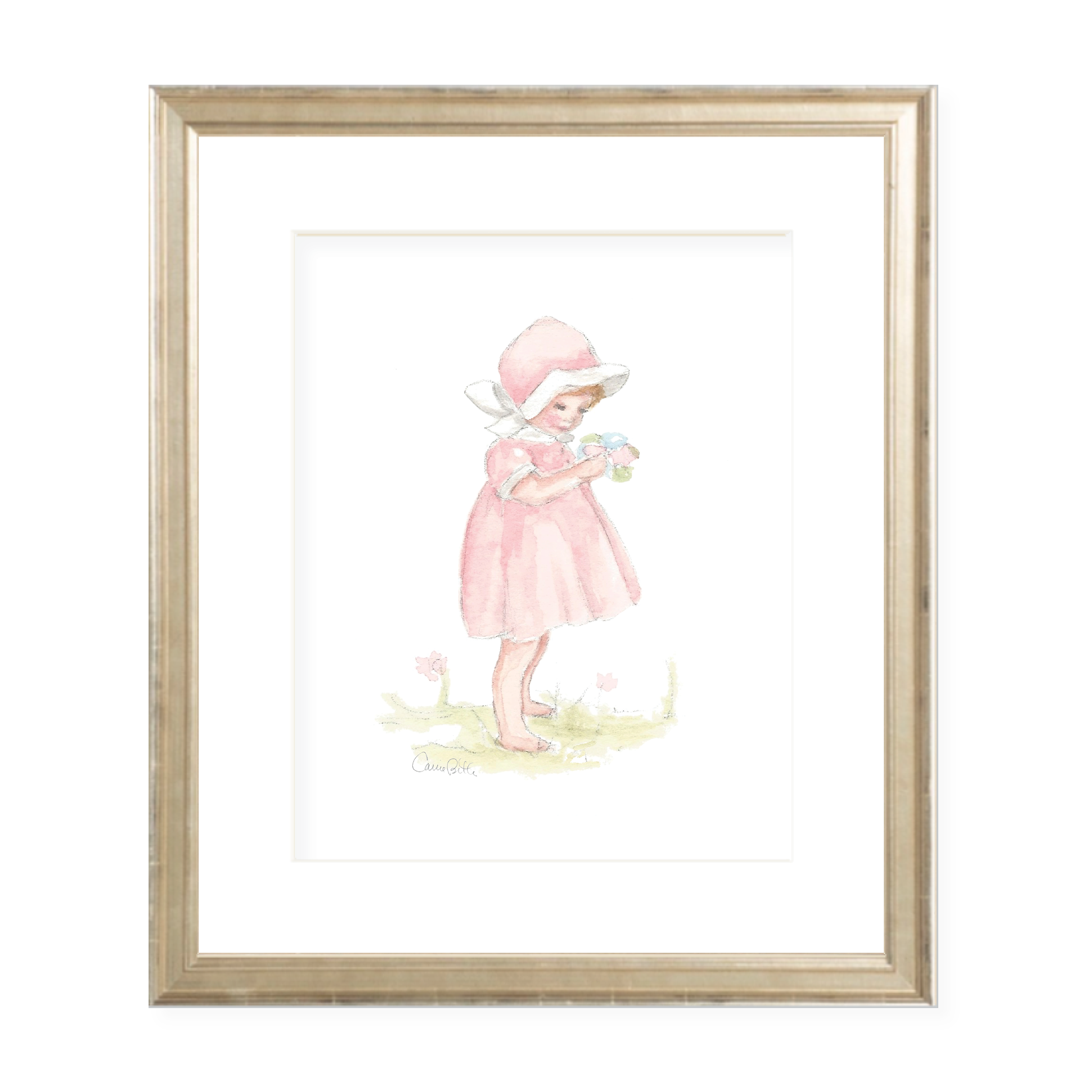 Pink Petal Girl Watercolor Print by Carrie Beth