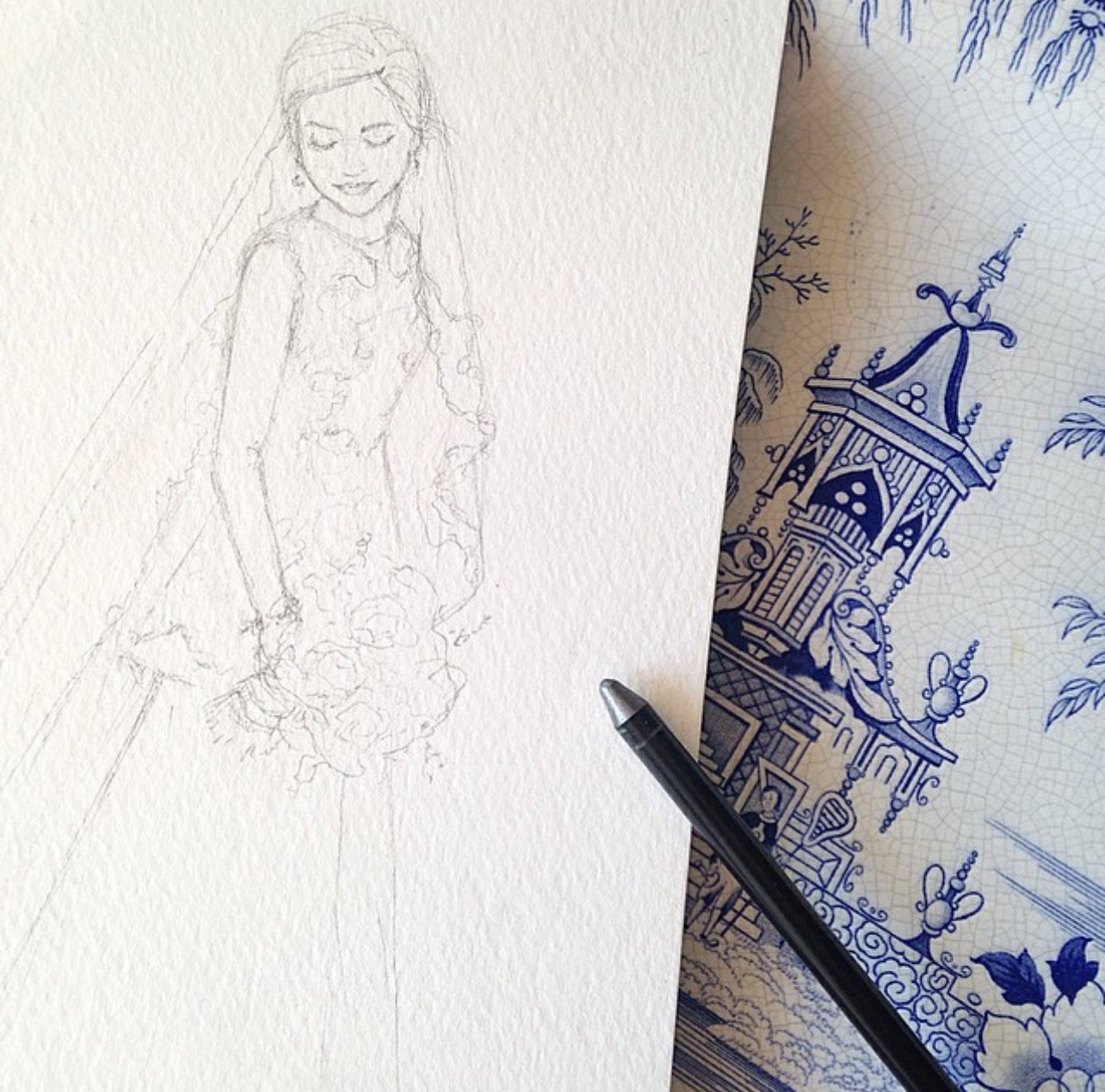 Bridal Sketch Illustration by Carrie Beth