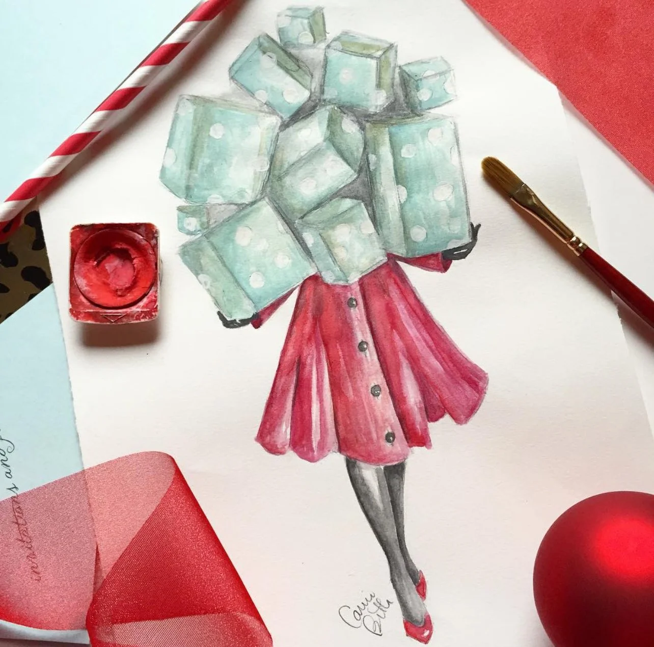 Girl and Presents Illustration by Carrie Beth
