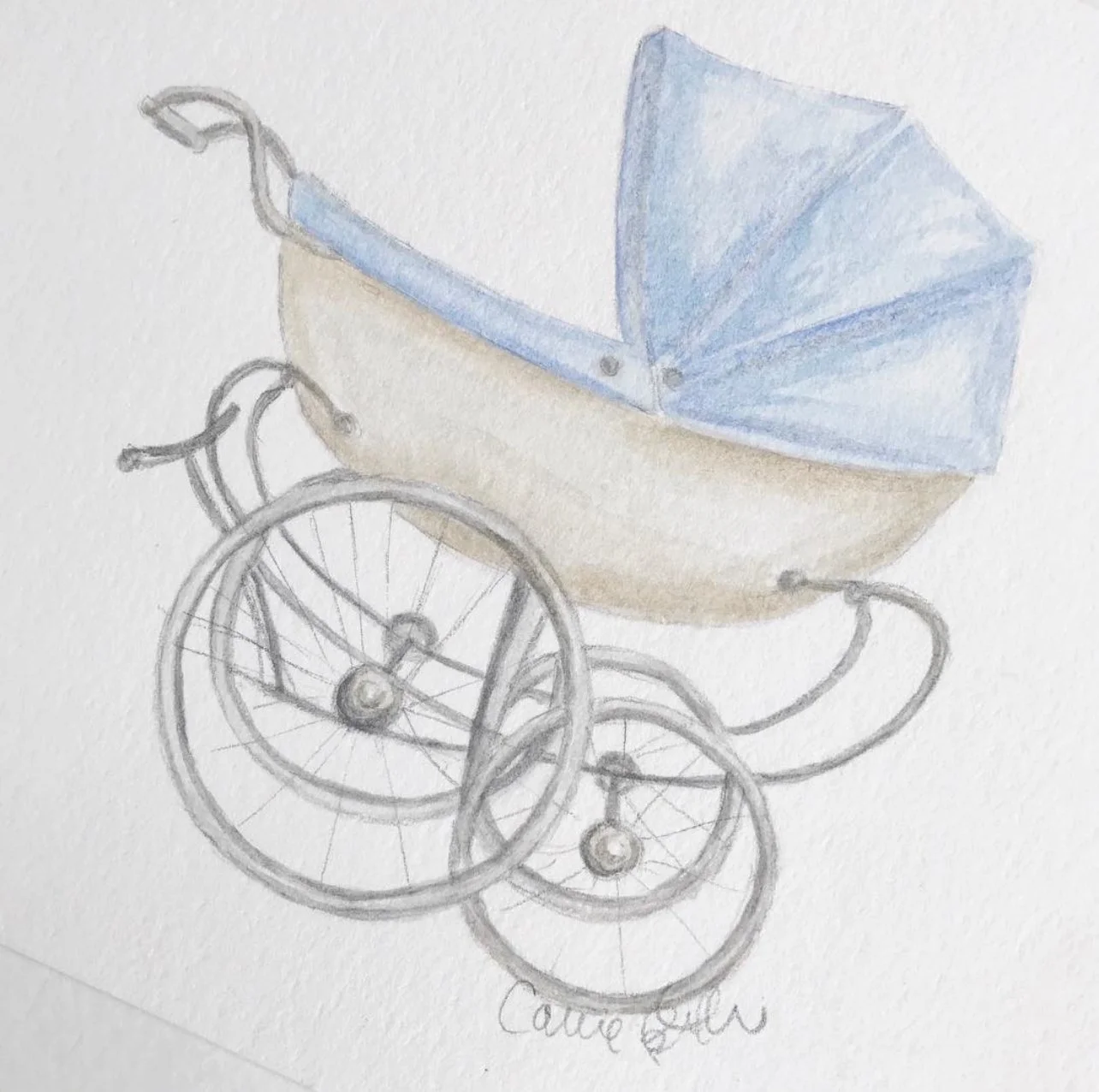 Blue Pram Illustration by Carrie Beth