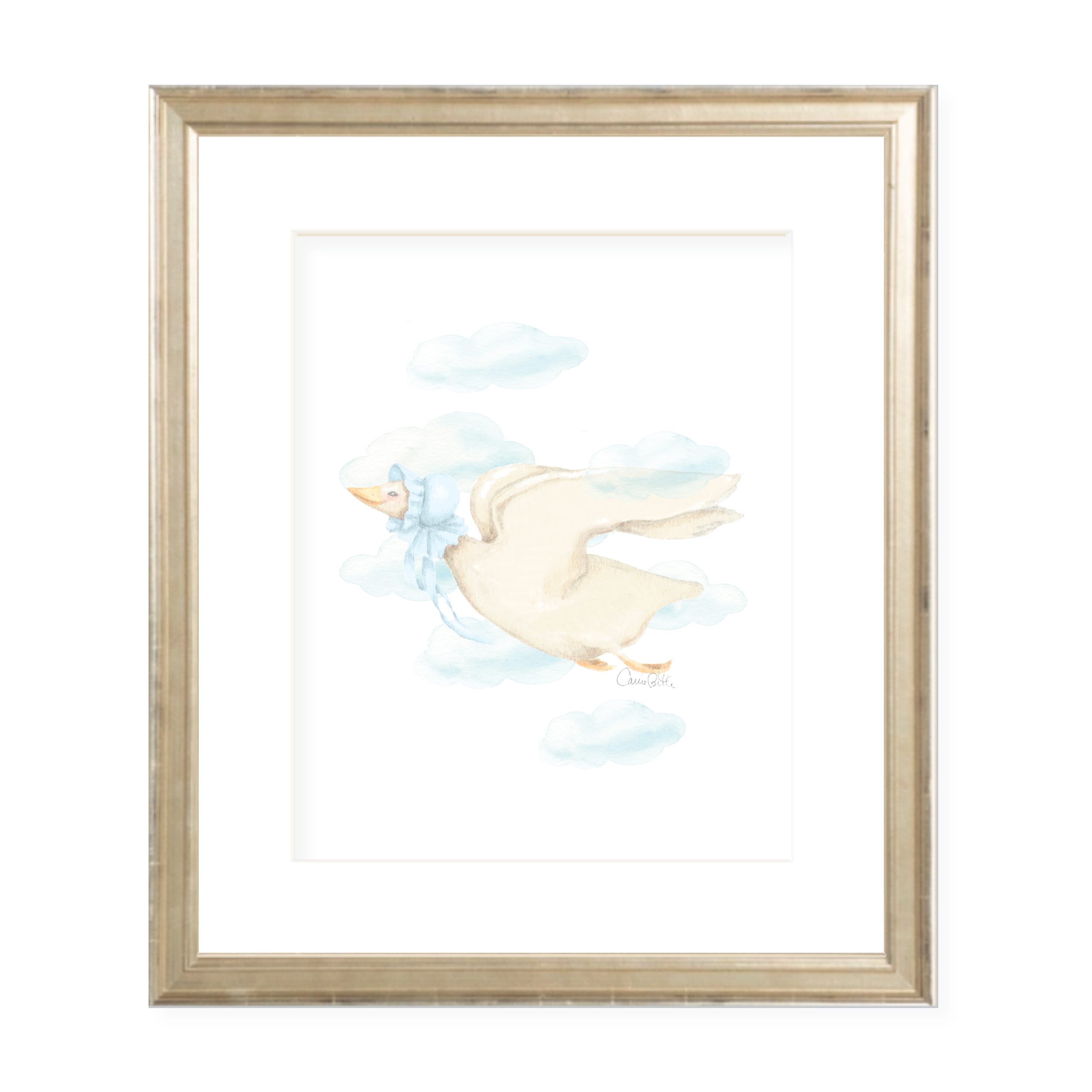 Mother Goose Blue with Clouds Illustration Art by Carrie Beth