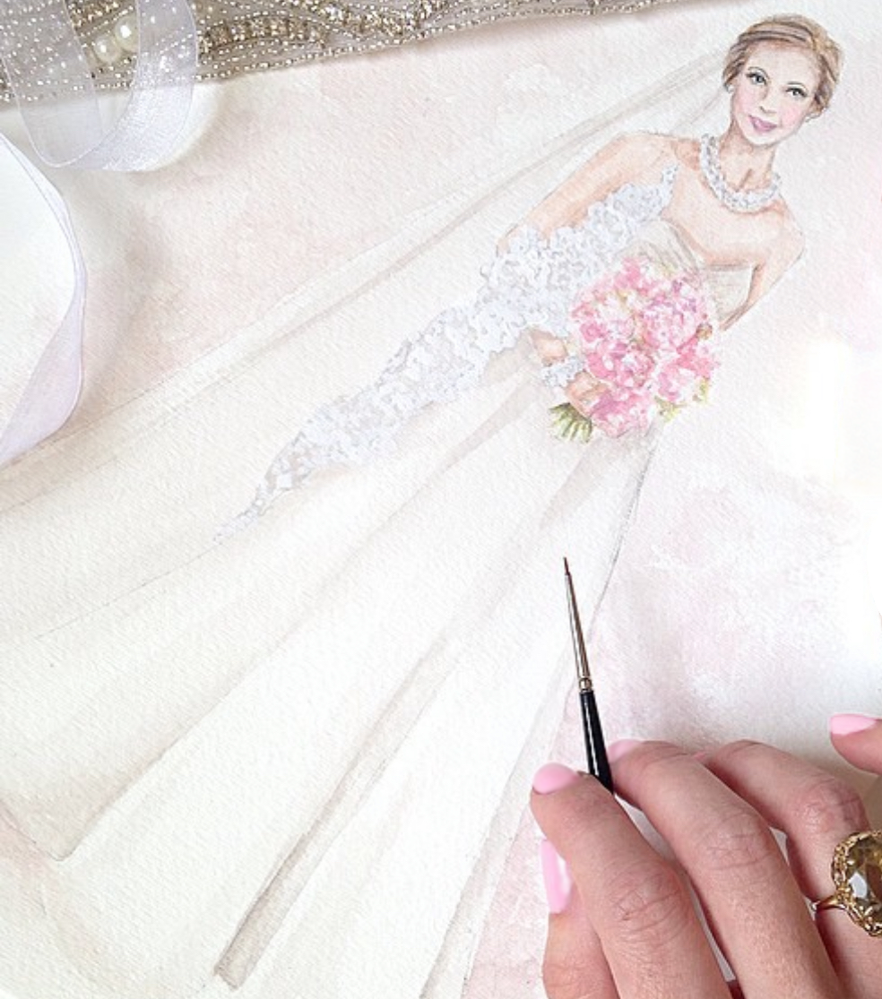 Watercolor Fashion Bridal Illustration by Artist Carrie Beth