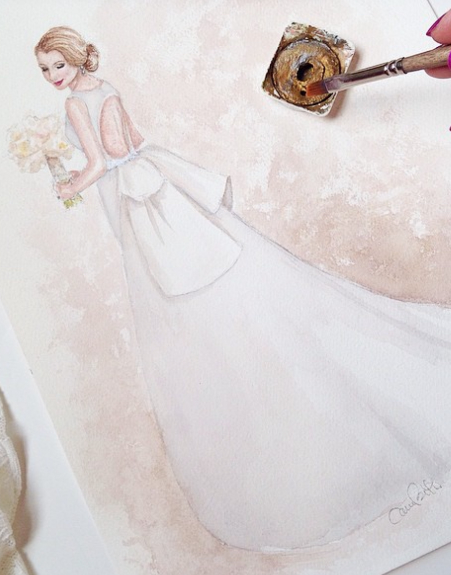 Watercolor Fashion Bridal Illustration by Artist Carrie Beth