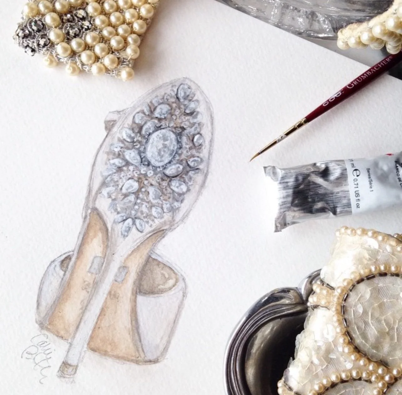 Embellished High Heel Fashion Illustration by Carrie Beth