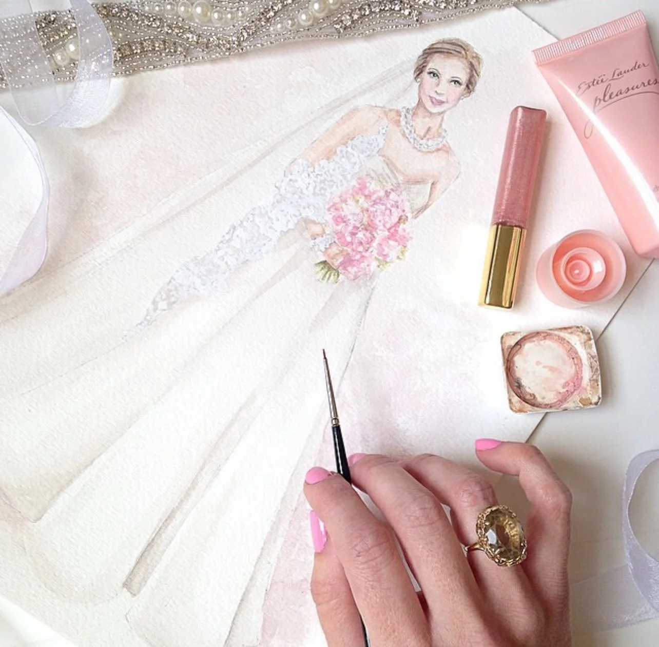 Brunette Bridal Fashion Illustration by Carrie Beth