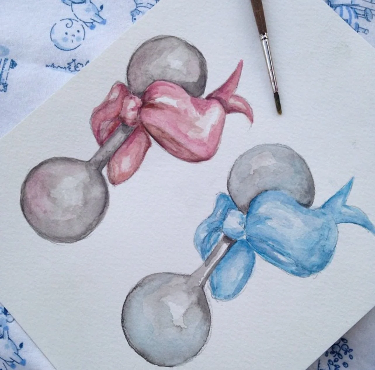 Baby Rattle with Bows Illustration by Carrie Beth