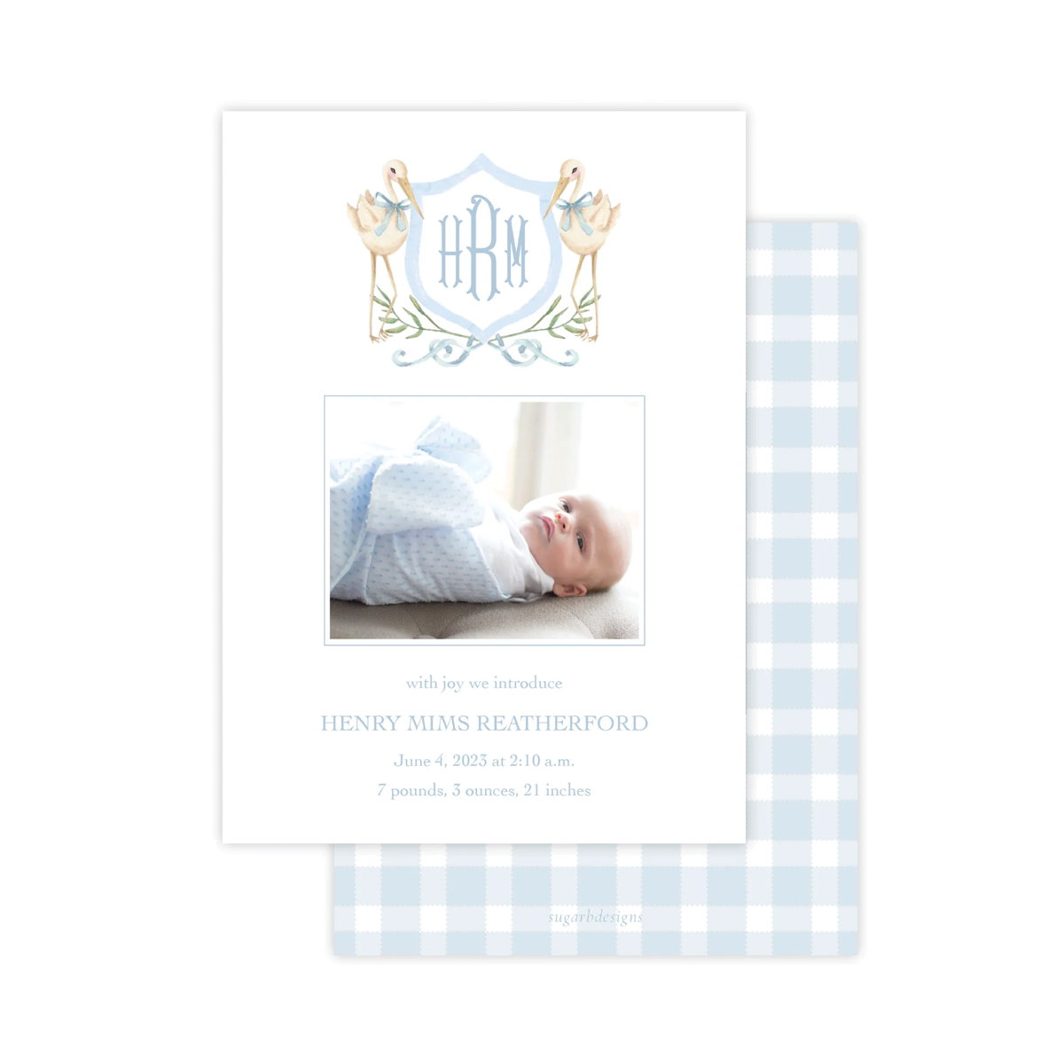 Boy Birth Announcement for Sugar B Designs by Carrie Beth