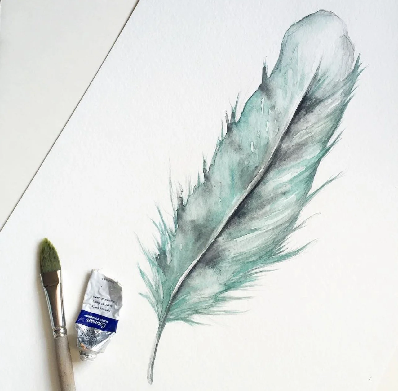 Green Feather Illustration by Carrie Beth