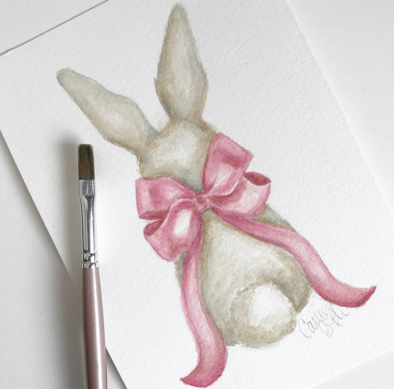 Bunny and Pink Bow Illustration by Carrie Beth