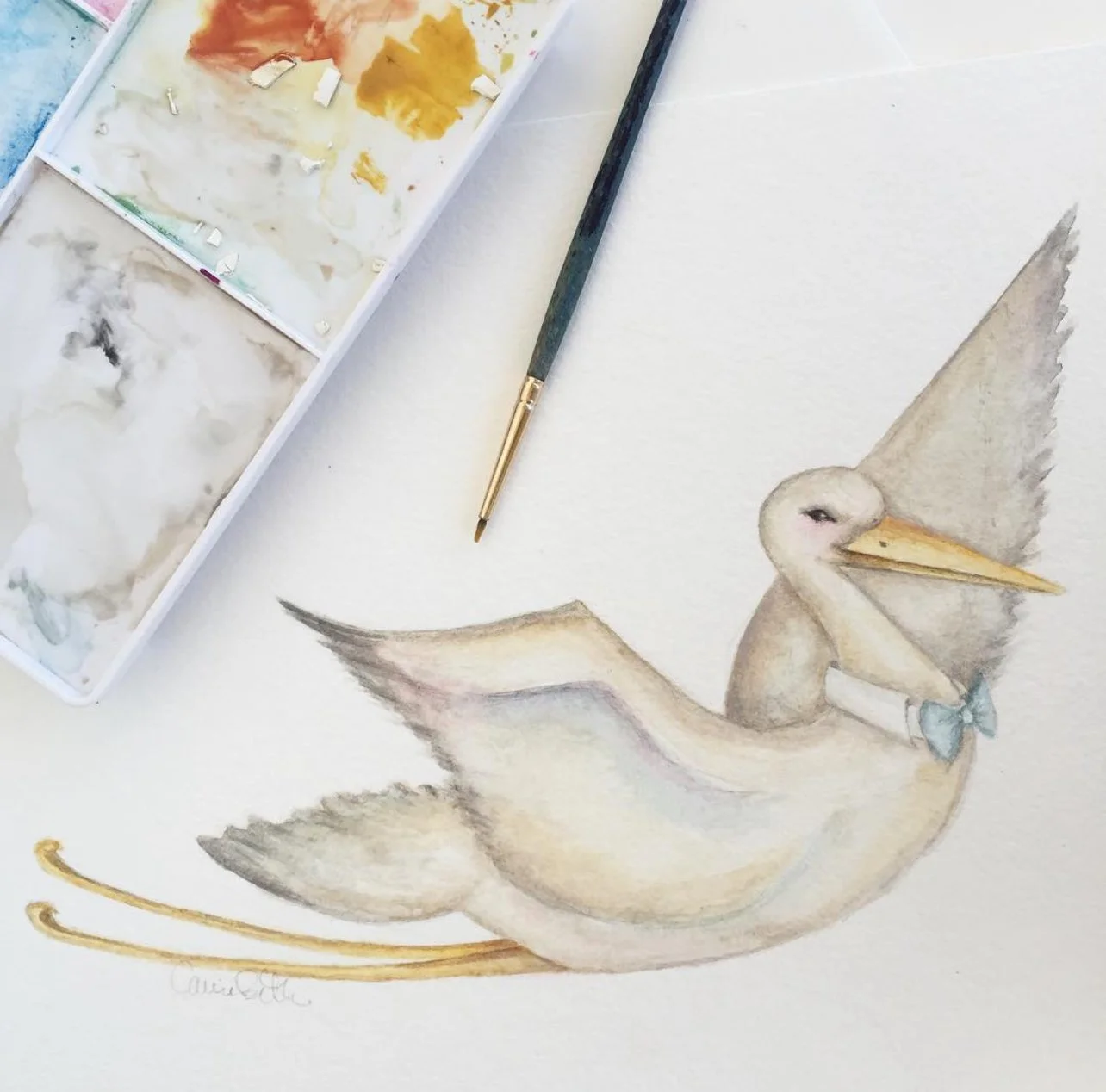Flying Stork Illustration by Carrie Beth
