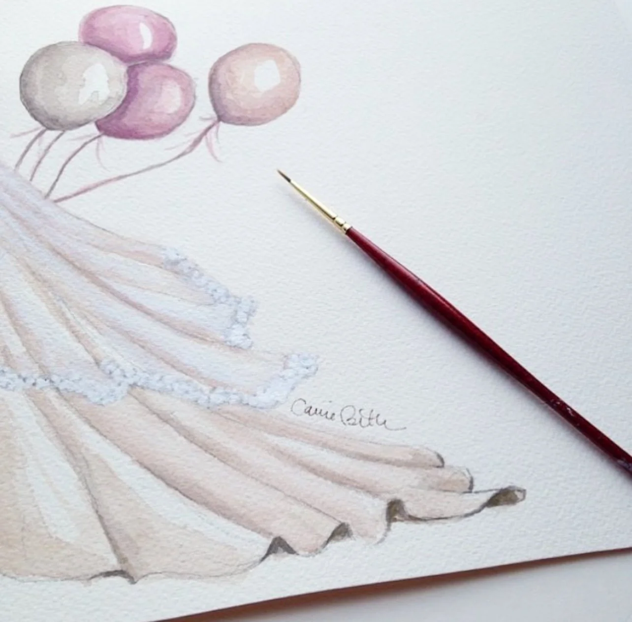 Bride and Balloons Illustration by Carrie Beth