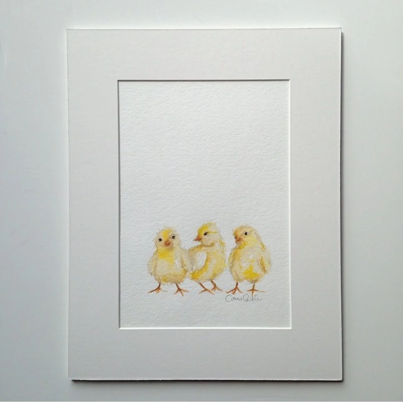 Three Chicks Matted Illustration by Carrie Beth