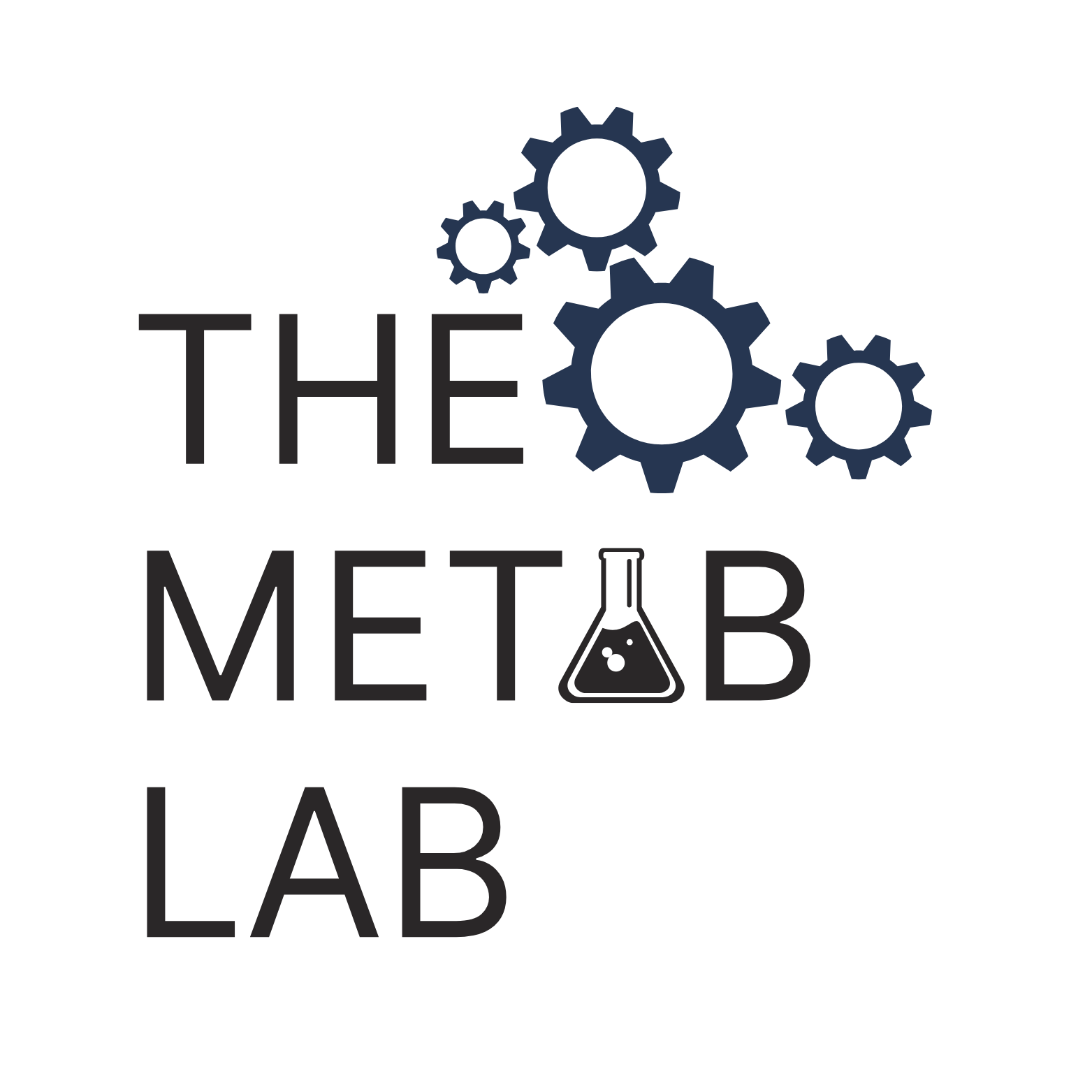 Logo for The Metab Lab featuring stylized gears and a laboratory flask icon.