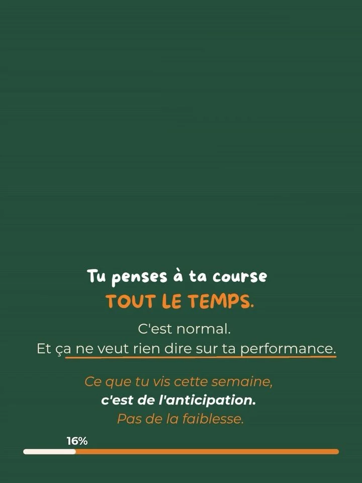 J-7 avant ta course. Le doute est l&agrave;. Normal.

Ton cerveau anticipe, il cherche les menaces. 
C&rsquo;est un m&eacute;canisme de survie, pas un signe que tu n&rsquo;es pas pr&ecirc;t.
Ce qui aide vraiment cette semaine :
&rarr; R&eacute;duire 