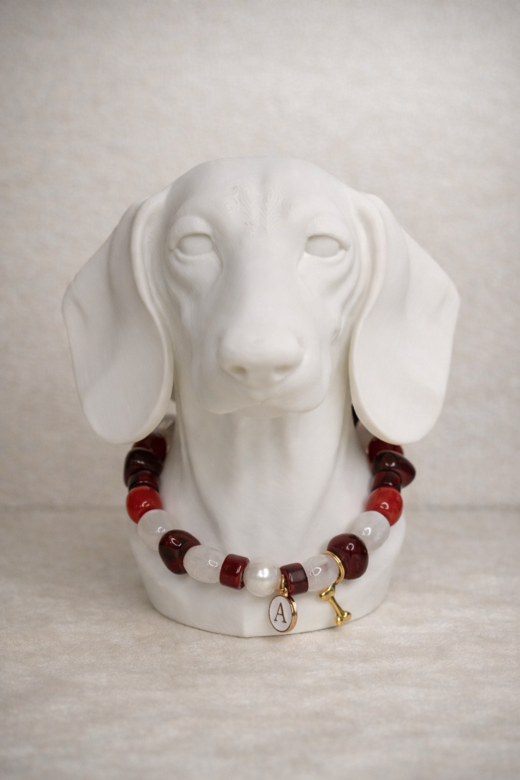 Rouge red necklace for your dog with custom charms and initials
