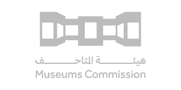 Logo of the Museums Commission featuring a stylized geometric design and text in Arabic and English.