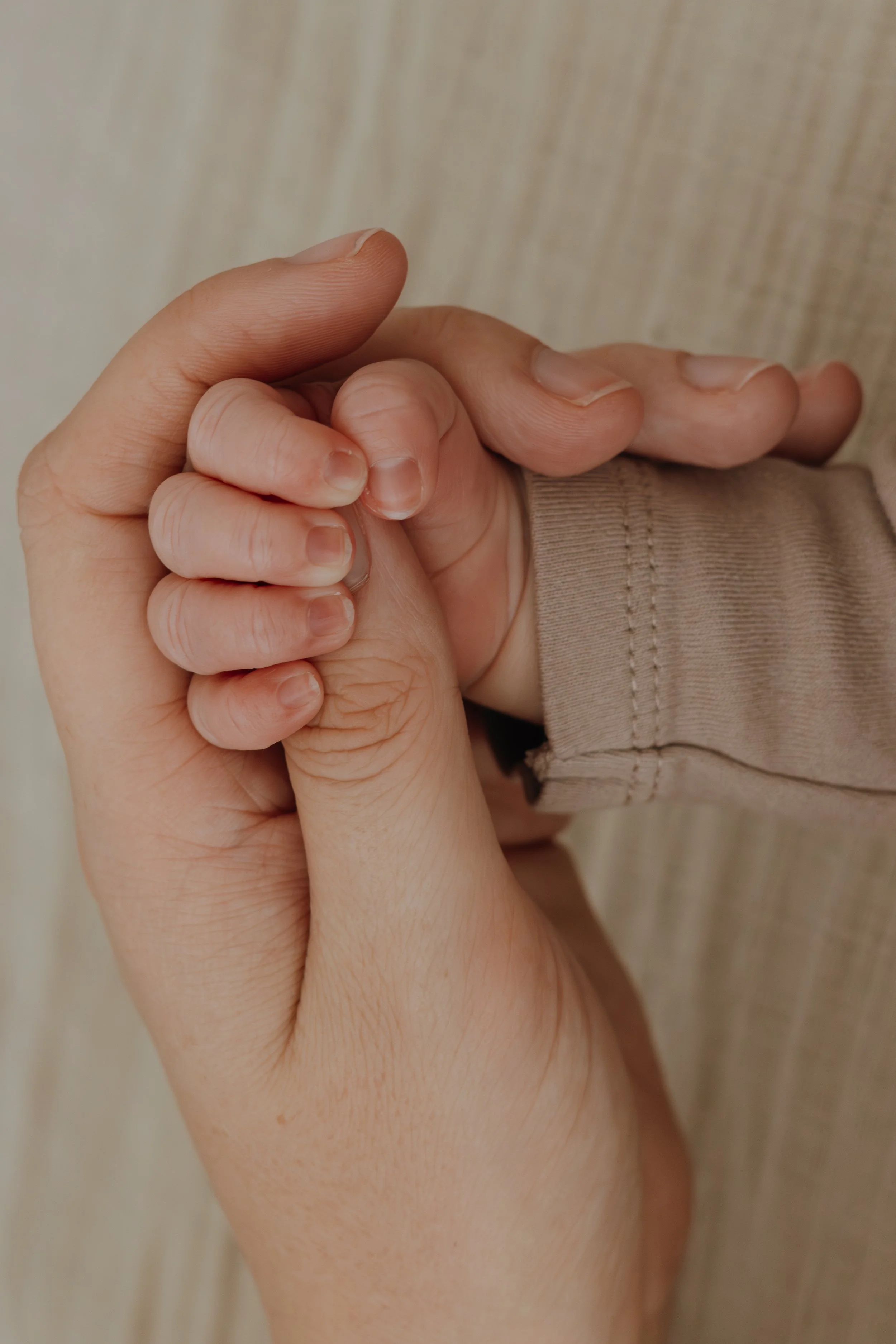 Zwei Hände, eine erwachsene und eine kindliche, die sich halten.