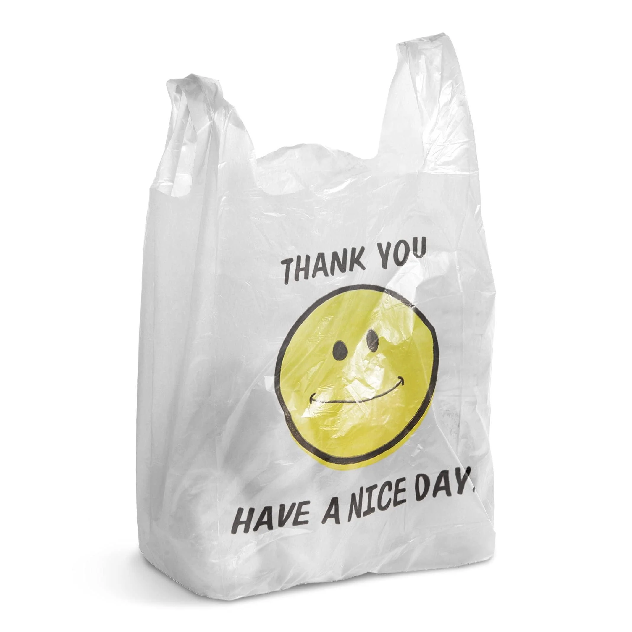 T-Shirt Bags Smile Face 1/6 – Thank You Plastic Bags