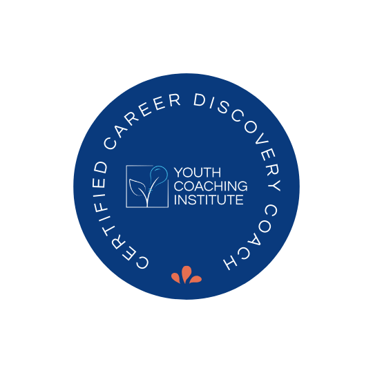 Logo for the Certified Career Discovery Coach program by the Youth Coaching Institute, featuring a circular blue background with white text and a small orange accent at the bottom.