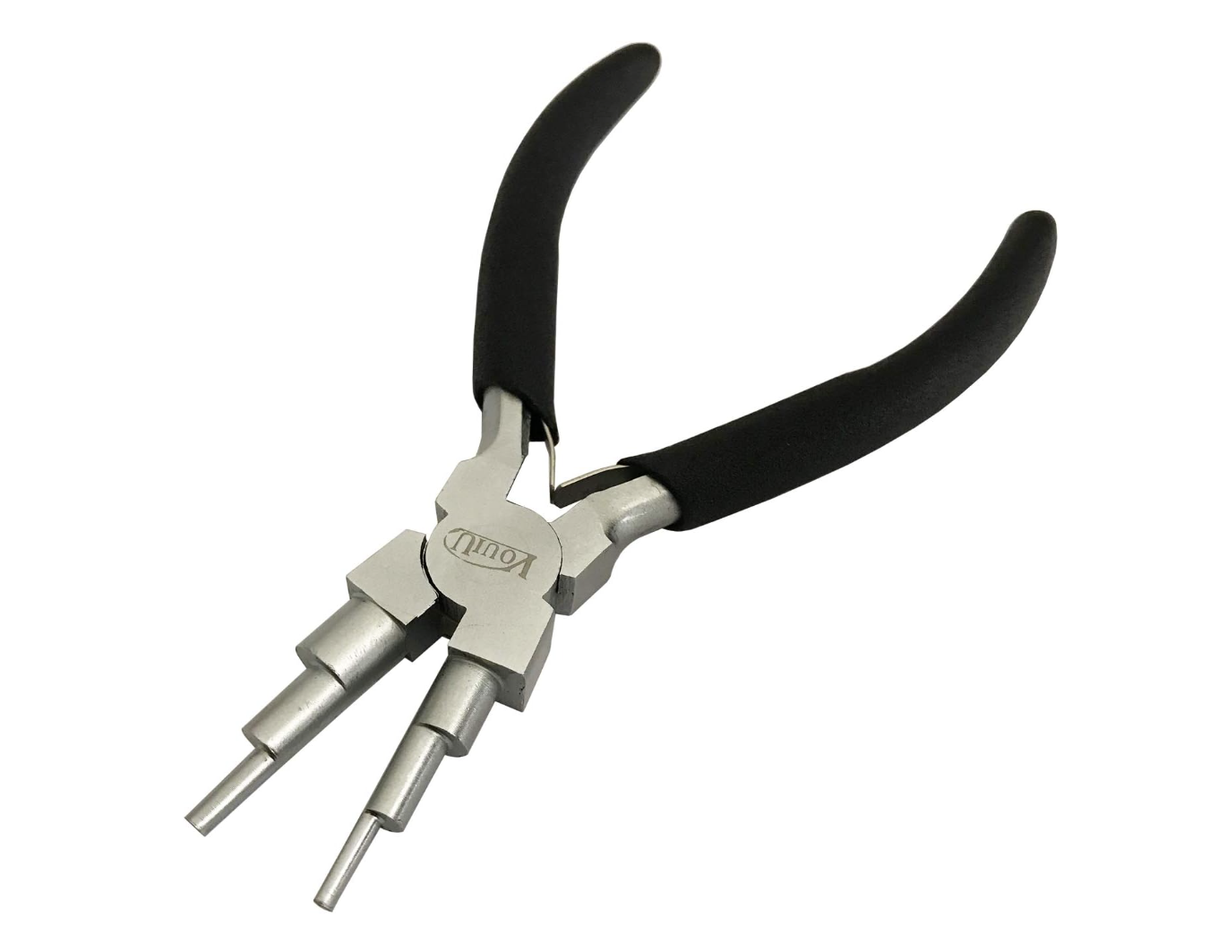 A pair of 6-step bail-making pliers with 3mm to 10mm cylinders used for creating consistent loops and ear wires at the M7 Trading Post.