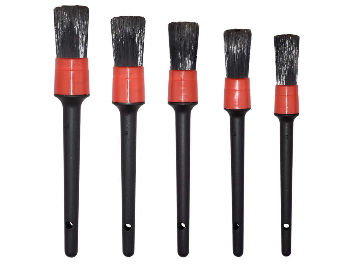 A 5-piece premium natural boar hair detailing brush set for automotive cleaning at the M7 Auto Ranch.