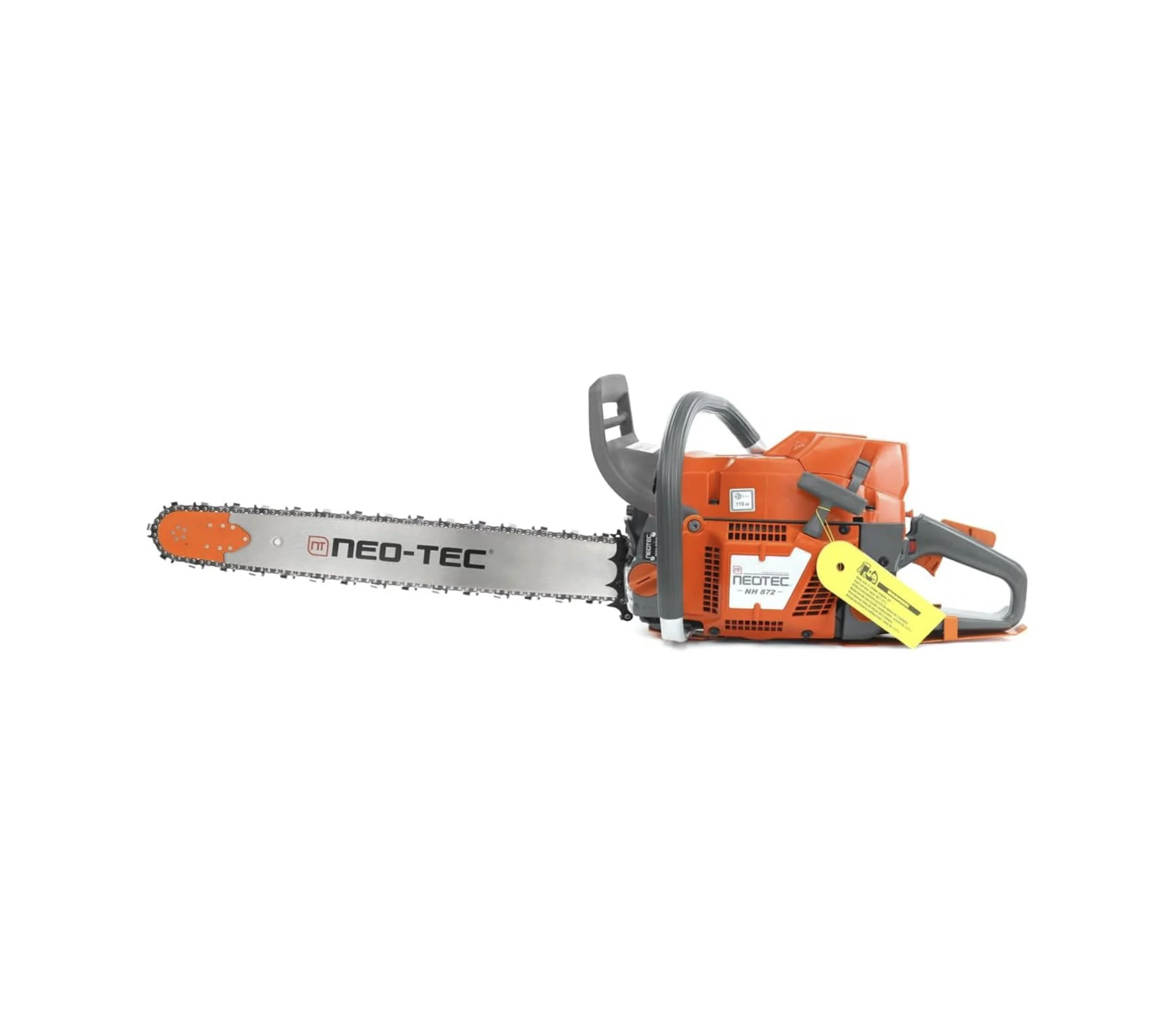M7 Trading Post recommended NEO-TEC NH872 71cc gas powered chainsaw with 24-inch bar and magnesium alloy construction.