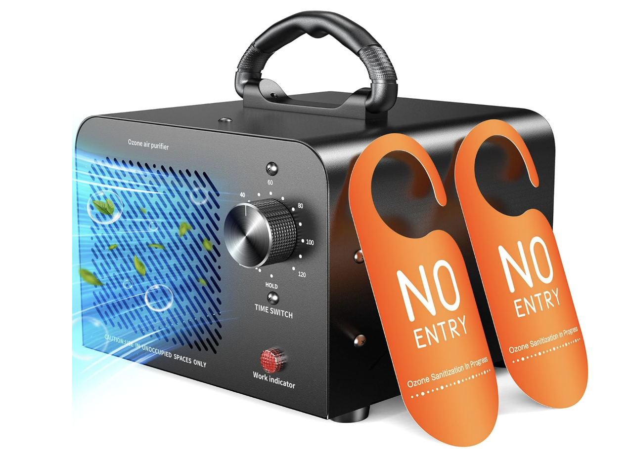 A high-capacity 48,000mg commercial ozone generator for neutralizing smoke and pet odors in vehicles and large spaces at the M7 Auto Ranch.