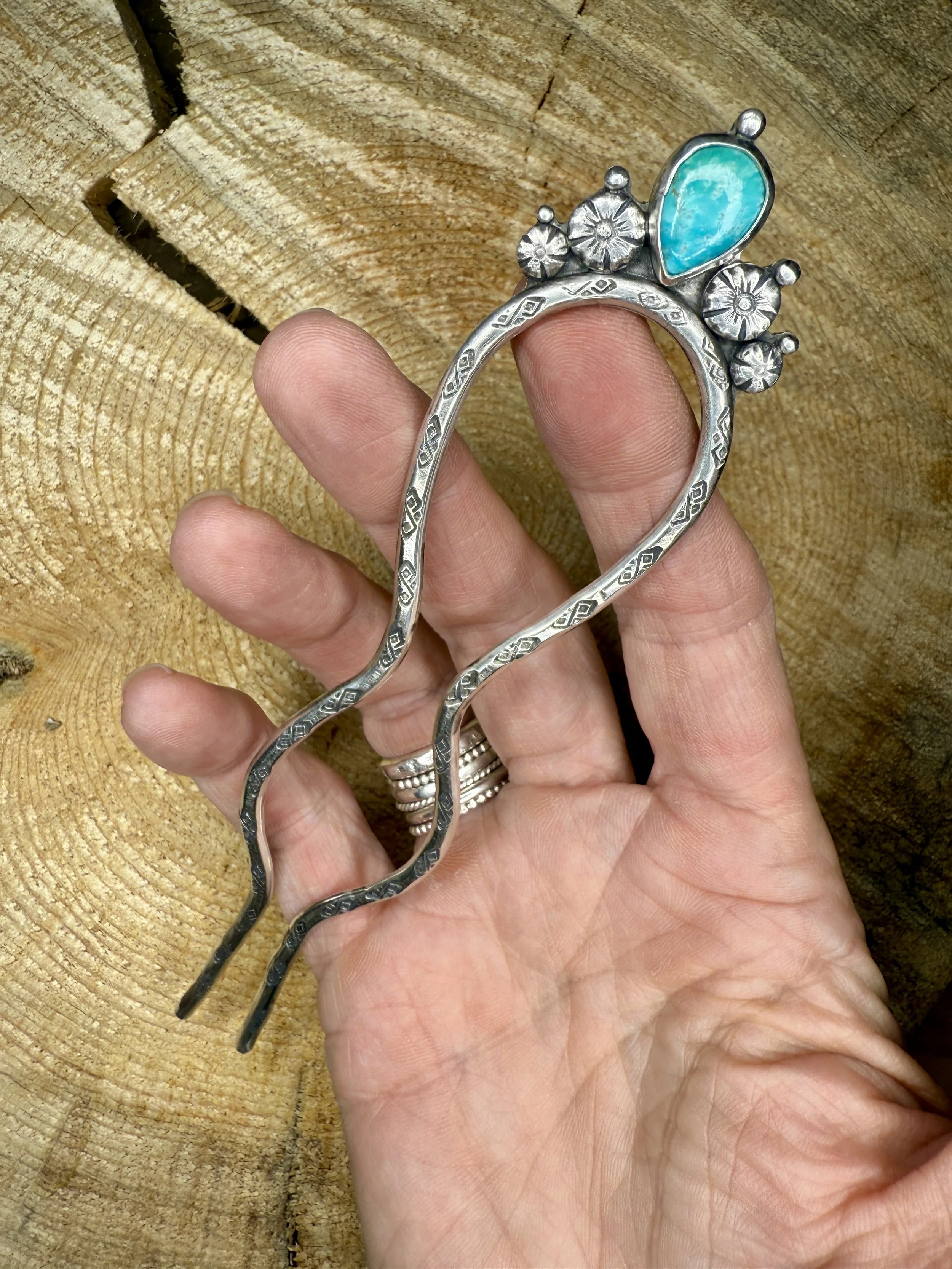 Turquoise HaiM7 Trading Post | M7 | Authentic Turquoise Hair Fork | Sterling Silver Hair Fork | Handmade Hair Fork | Idaho Fallsr Fork 2.jpg
