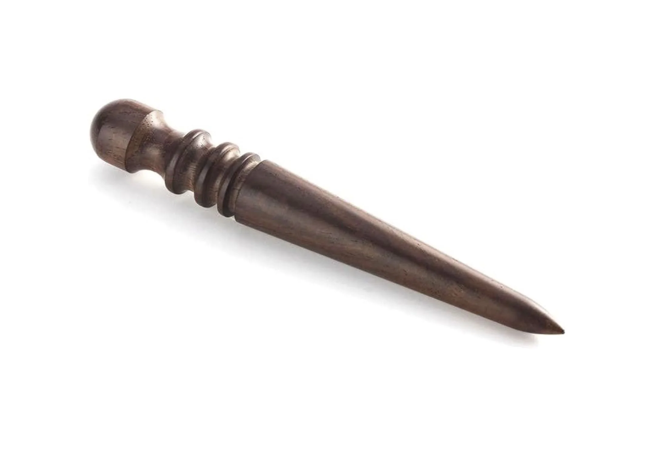 A professional leather edge burnishing kit made of dark ebony wood, featuring a round head tool for smoothing and polishing leather edges.