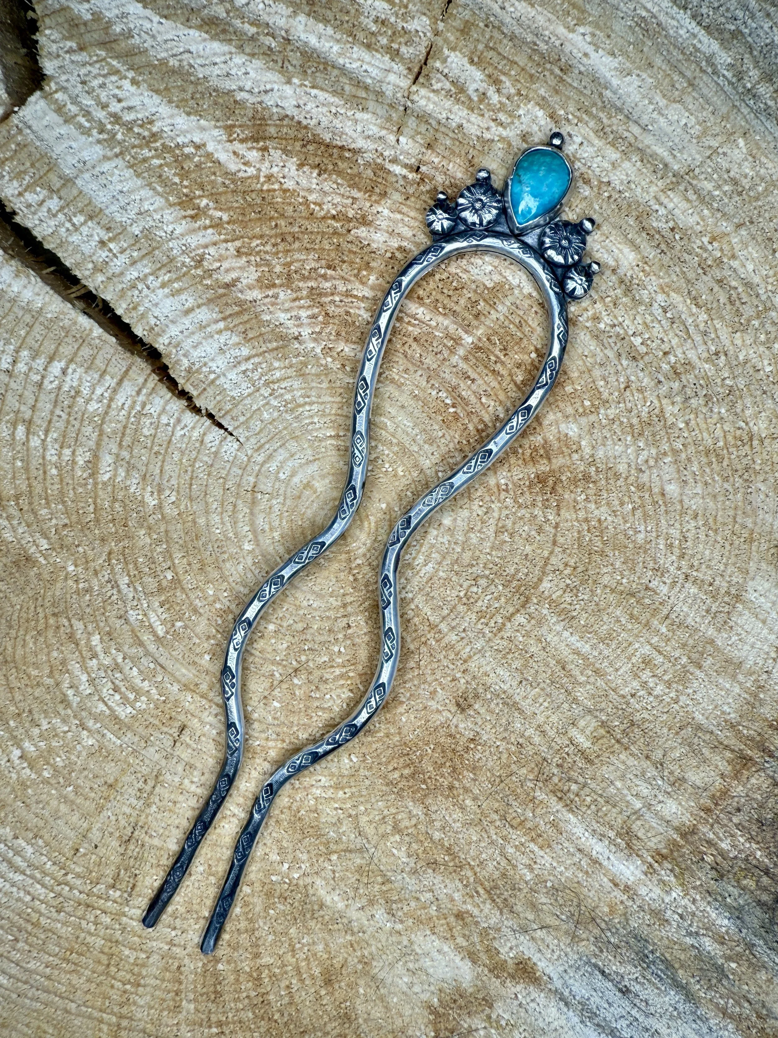 M7 Trading Post | M7 | Authentic Turquoise Hair Fork | Sterling Silver Hair Fork | Handmade Hair Fork | Idaho Falls
