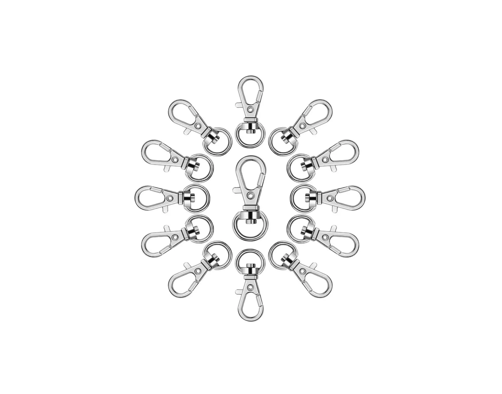M7 Trading Post recommended 100-pack of stainless steel swivel snap hooks for lanyards, keychains, and jewelry making.