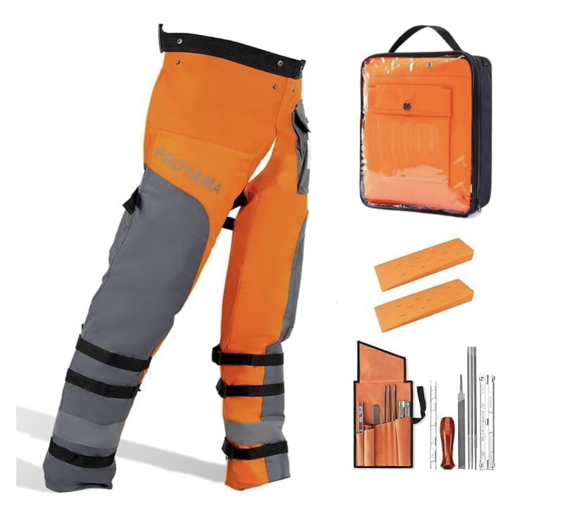 M7 Trading Post recommended PROYAMA 9-layer lightweight adjustable chainsaw chaps for logging and woodcutting safety.