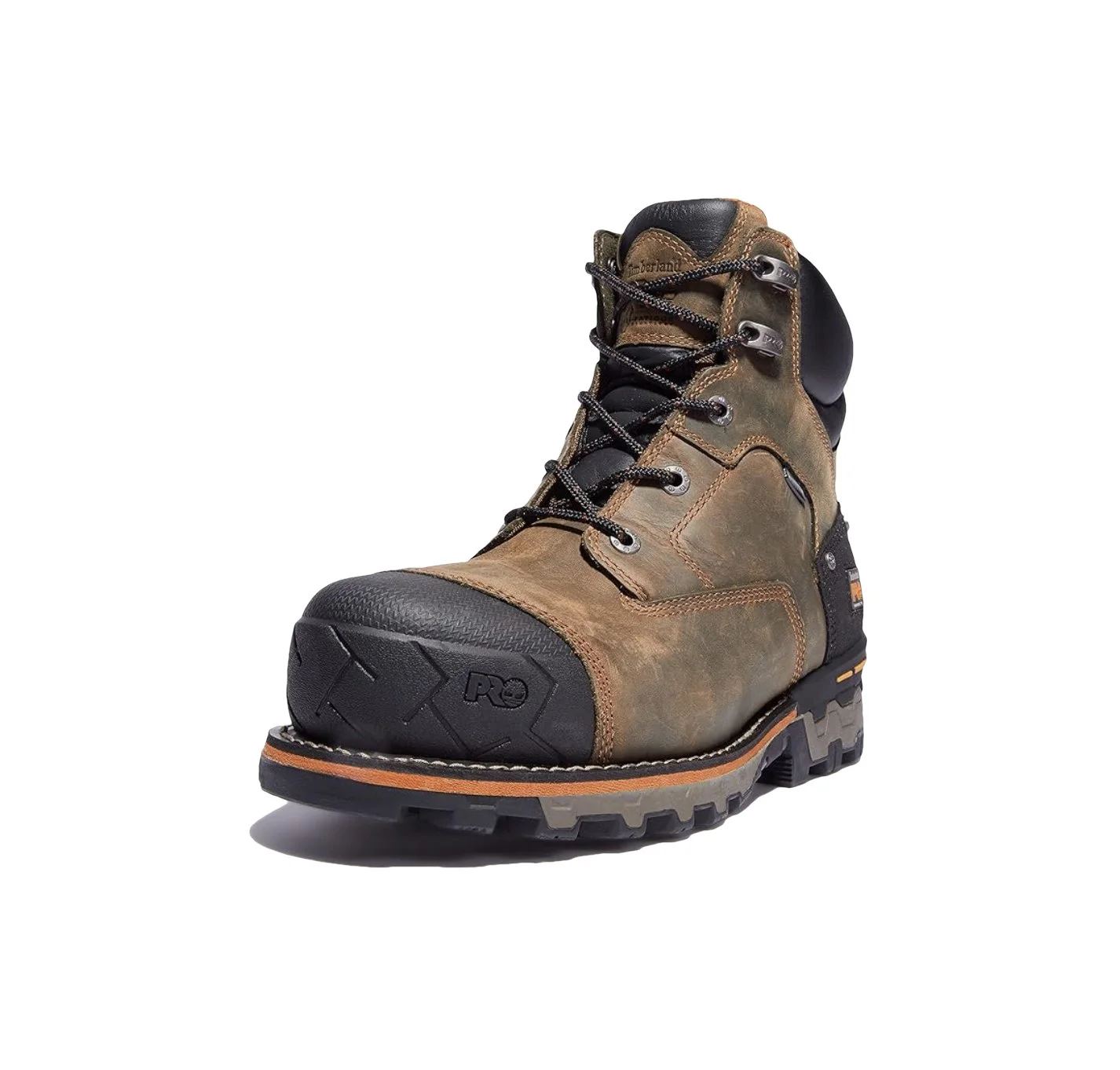 M7 Trading Post recommended Timberland PRO Boondock 6-inch waterproof composite safety toe work boots in brown.