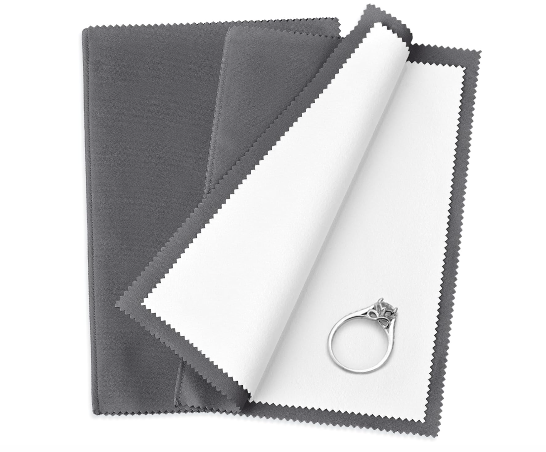 Large 10 by 12 inch double-sided jewelry polishing cloth for cleaning sterling silver, gold, and precious stones.