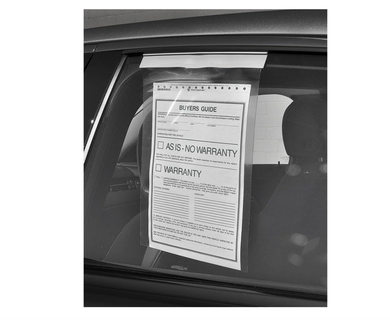A 50-pack of clip-on car window form holders for displaying buyers guides and vehicle information at the M7 Auto Ranch.