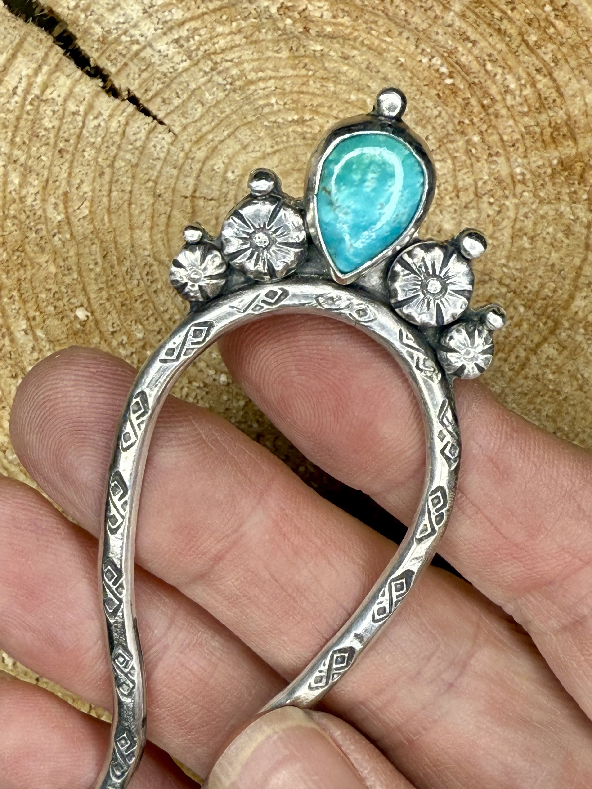 M7 Trading Post | M7 | Authentic Turquoise Hair Fork | Sterling Silver Hair Fork | Handmade Hair Fork | Idaho Falls