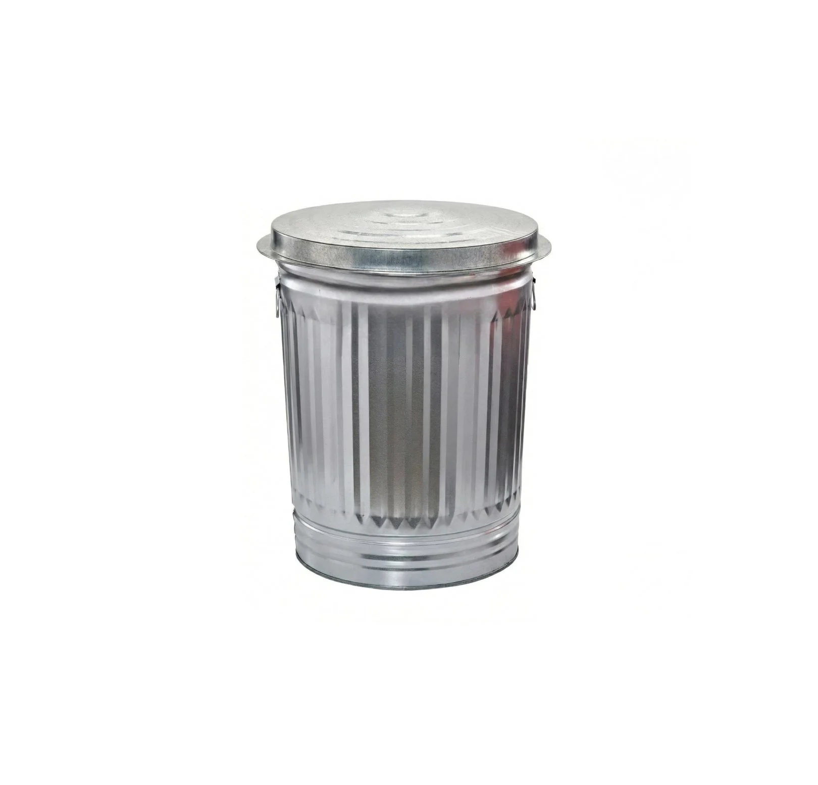 A 31-gallon galvanized steel trash can with a lid used for rodent-proof seed and feed storage at the M7 Trading Post.