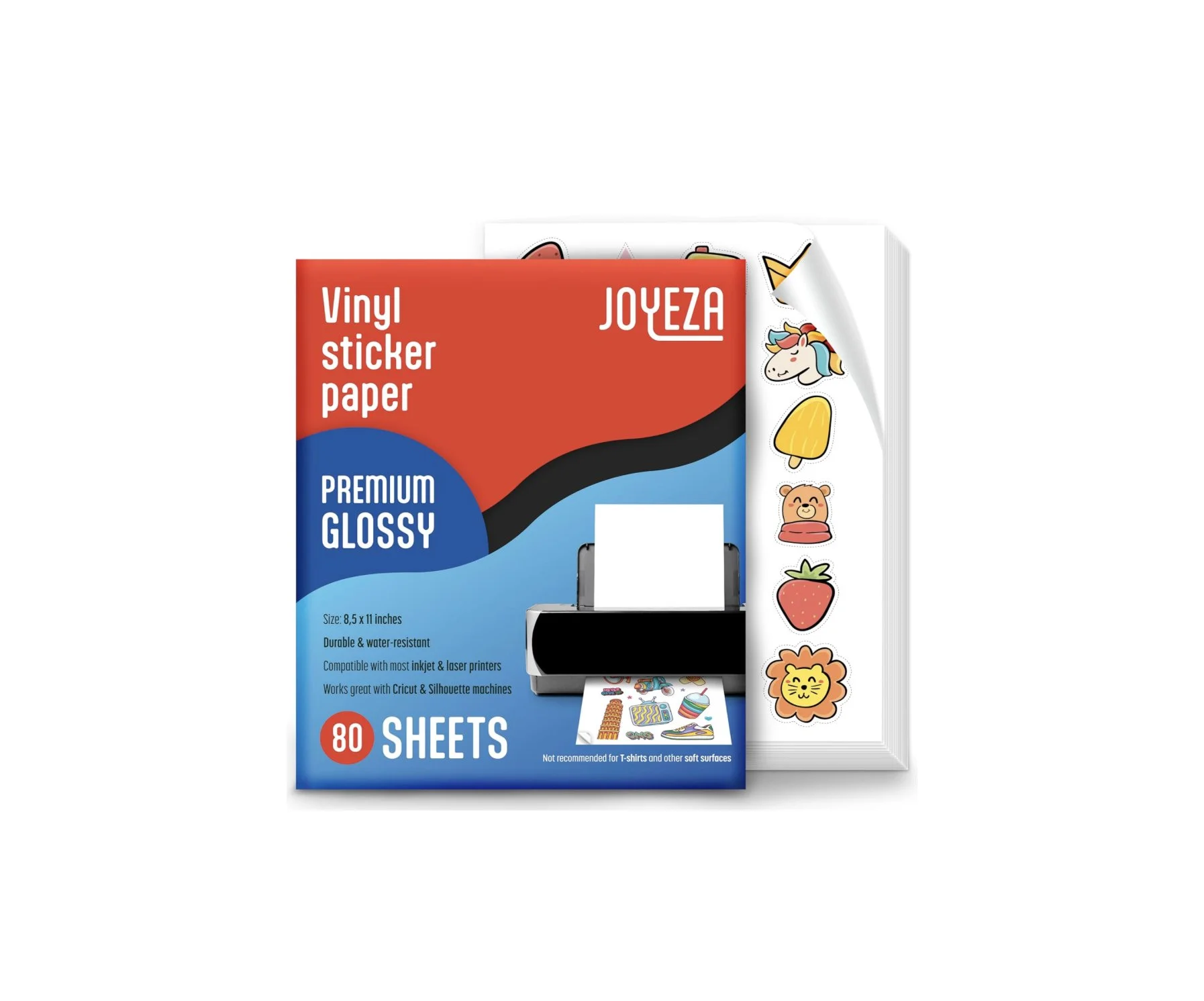 M7 Trading Post recommended 80-sheet pack of JOYEZA premium glossy white printable vinyl sticker paper for waterproof inkjet and laser printing.