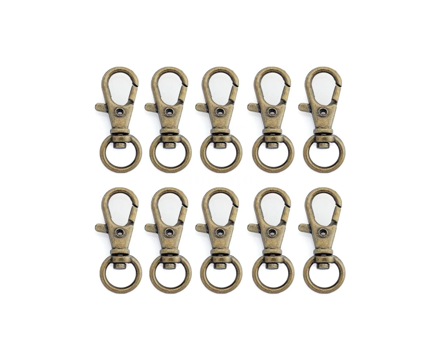A 50-piece set of antique brass swivel lobster claw clasps and lanyard clips for jewelry making and handmade accessories.