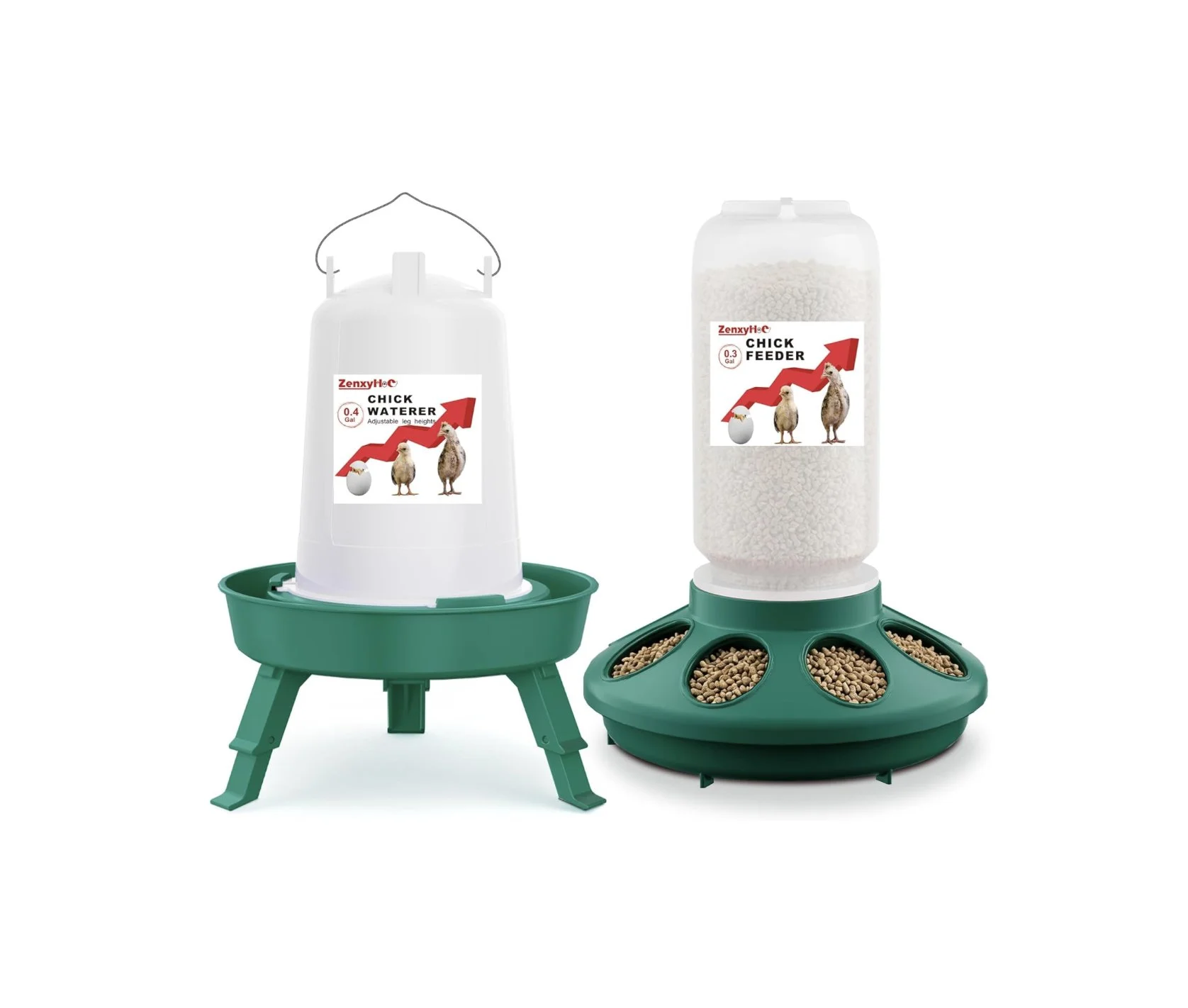 M7 Trading Post recommended 2-in-1 chick starter set with adjustable legs, anti-drown waterer, and feeder for baby ducklings.