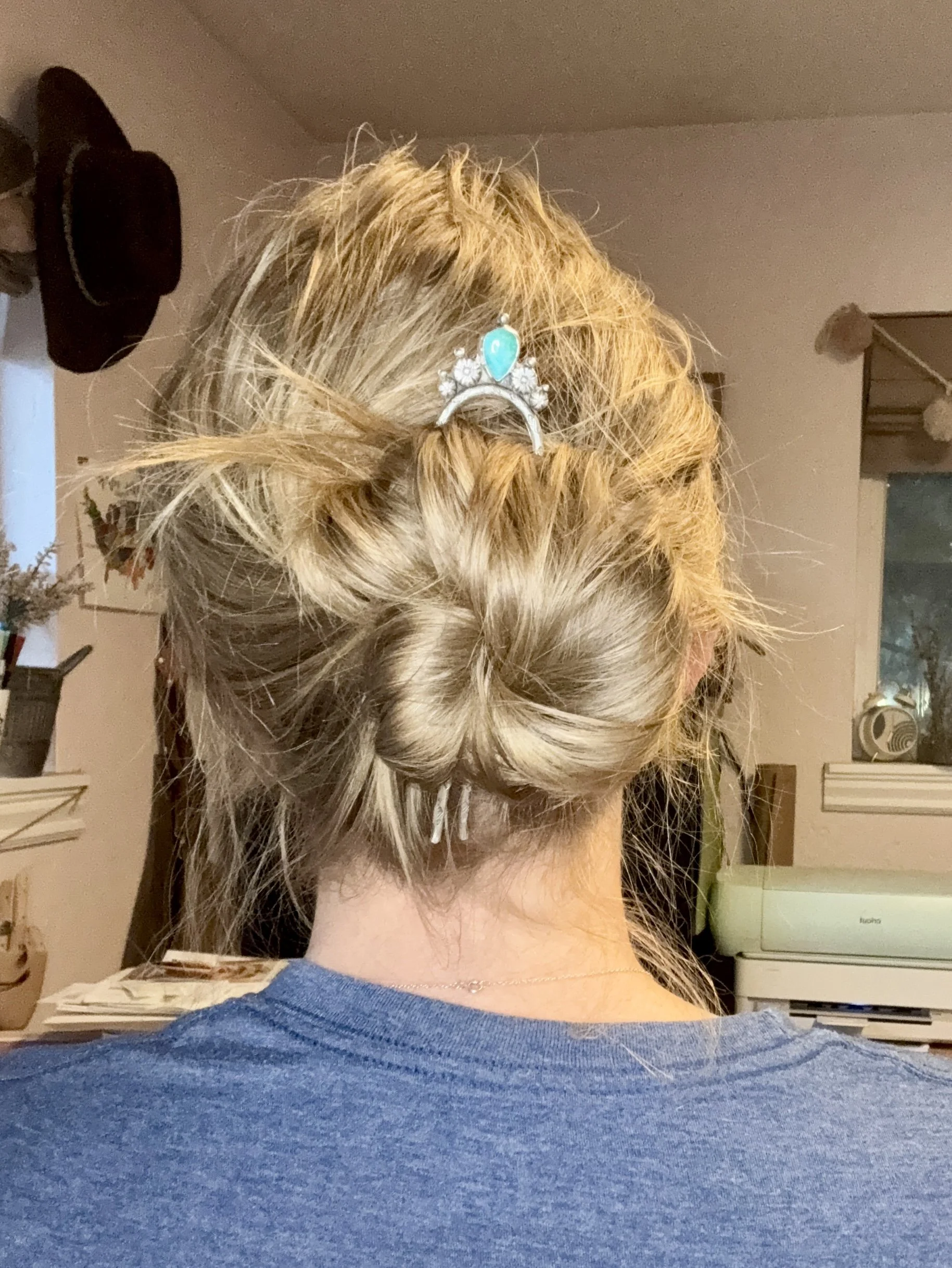 M7 Trading Post | M7 | Authentic Turquoise Hair Fork | Sterling Silver Hair Fork | Handmade Hair Fork | Idaho Falls