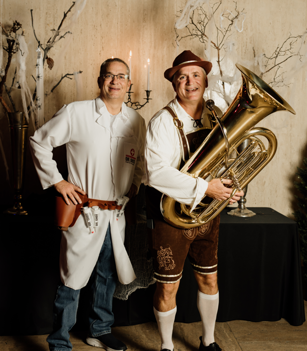 Guests in costume at a Townsite holiday party.