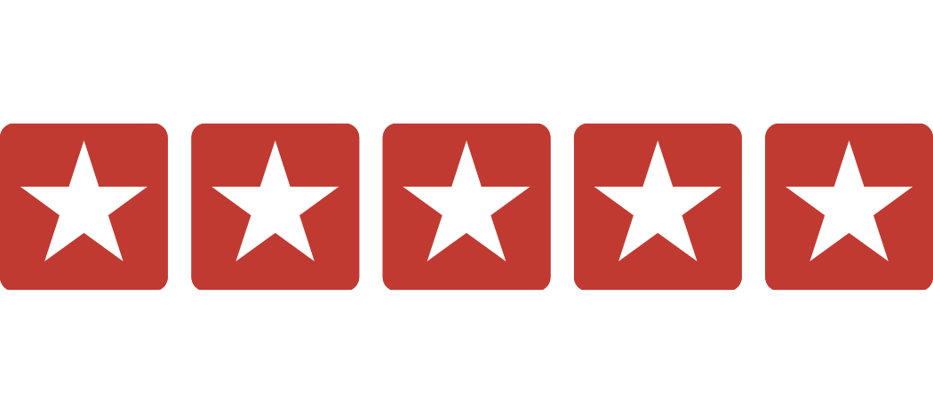 Six red square tiles with white stars, arranged in a row.