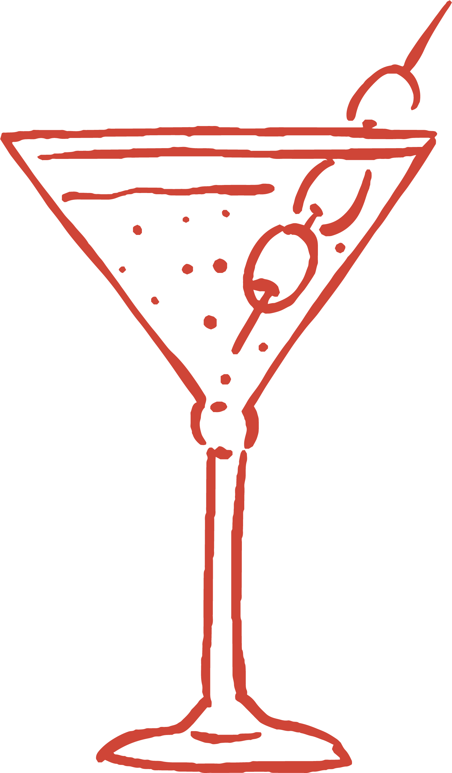 A simple line drawing of a martini glass with an olive on a toothpick inside.